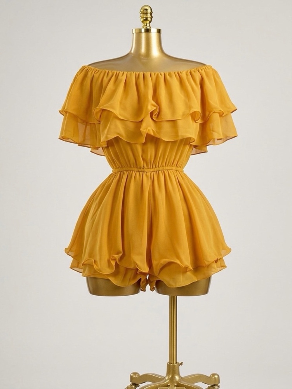 Women’s Off-Shoulder Mustard Ruffle Romper